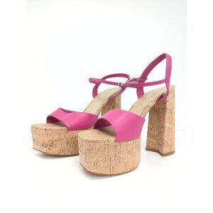 Schutz Women's Glayce Leather Platform 5.5" Heels Pink Sandals size 9 NEW